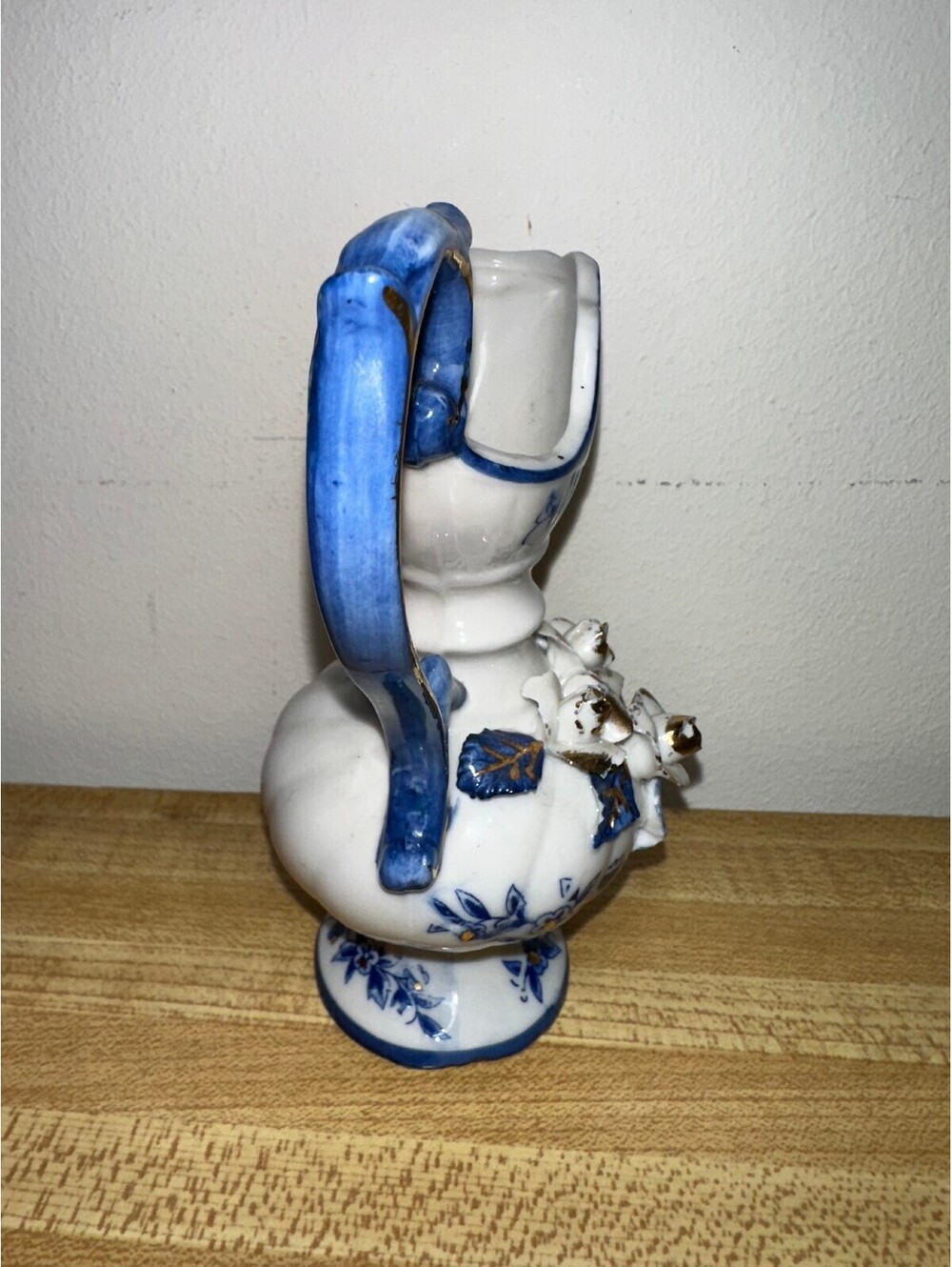 Vintage Ceramic Blue and White Floral Pitcher Vase - Picture 4 of 6